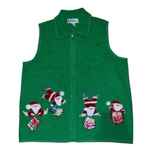 Green Sweater Vest with Santa Design